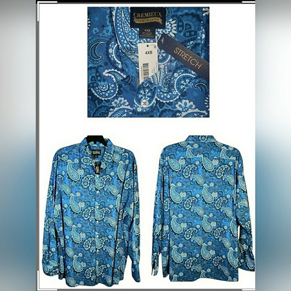 Blue Paisley Big Man 4XB Cotton Psychedelic Retro Boho Button Front Shirt - Picture 3 of 5